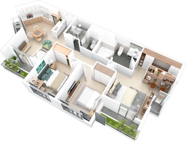 Mặt bằng Aqua Bay: Căn Aqua 90+ m² · 3PN
