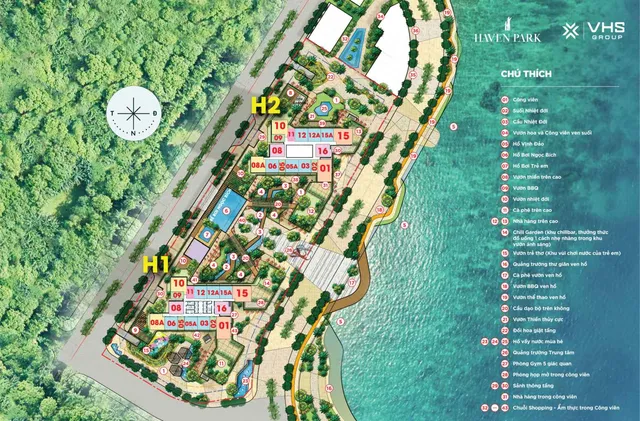 Mặt bằng Haven Park: Vị trí 2 tòa H1, H2 và tiện ích