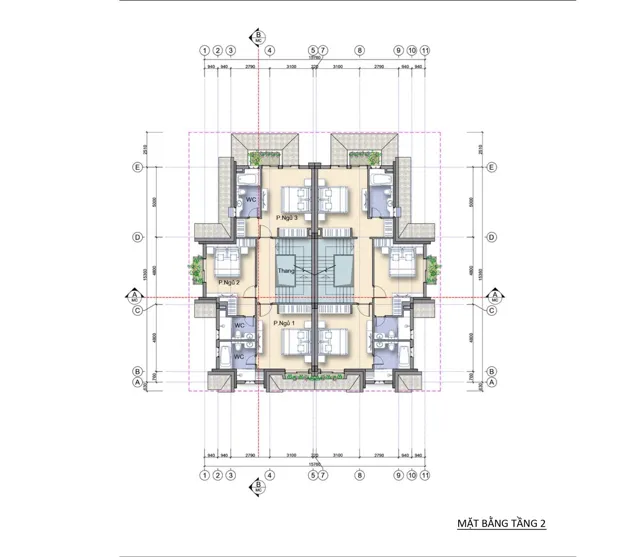 Mặt bằng Làng Hà Lan: Song lập · tầng 1–2