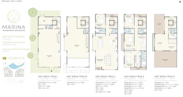 Mặt bằng Marina (Aqua Bay): Nhà phố đầu hồi