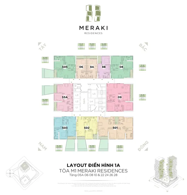 Mặt bằng Meraki (tòa M1): Tòa M1 · layout điển hình 1A