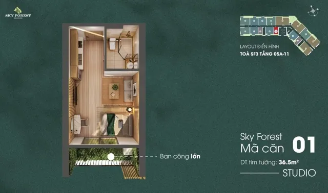 Mặt bằng Sky Forest: Căn Studio · mã 01