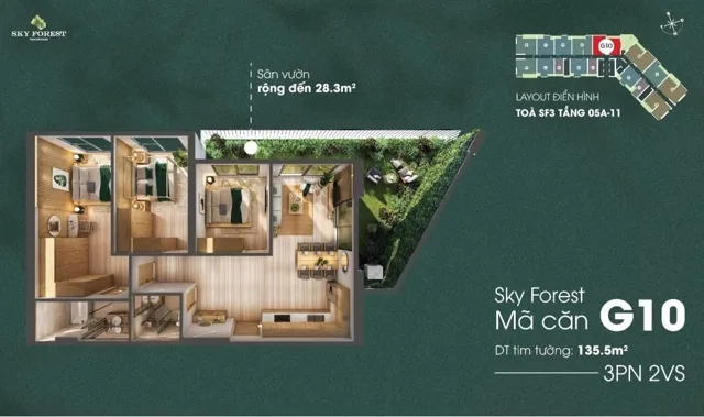 Mặt bằng Sky Forest: Garden Villa 3PN · mã G10