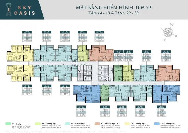 Mặt bằng Sky Oasis: Tầng điển hình S2