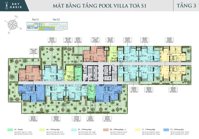 Mặt bằng Sky Oasis: Tầng Pool Villa · S1
