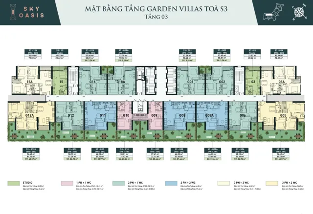 Mặt bằng Sky Oasis: Tầng Garden Villa · S3