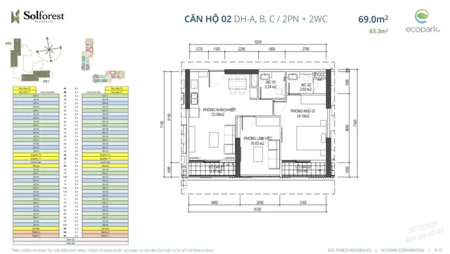 Mặt bằng Sol Forest: Căn 2PN 2VS