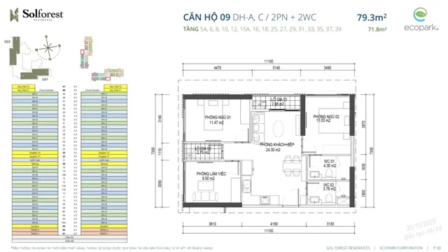 Mặt bằng Sol Forest: Căn 09 · 2PN 2VS · 79,3 m²