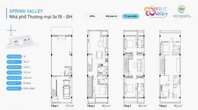 Mặt bằng Spring Valley (1C): Nhà phố 90 m²