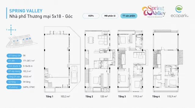 Mặt bằng Spring Valley (1C): Nhà phố 171 m²