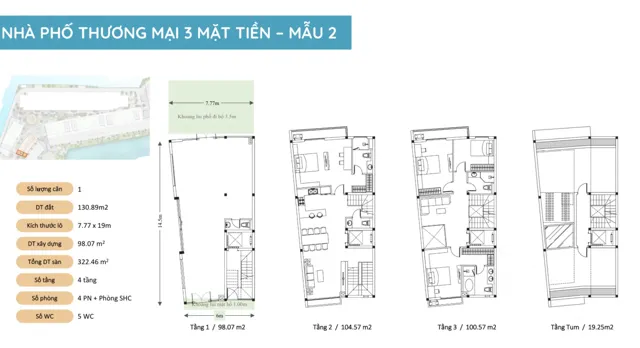 Mặt bằng Nhà phố Vịnh Đảo (Sky Oasis): 3 mặt tiền · mẫu 2