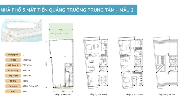 Mặt bằng Nhà phố Vịnh Đảo (Sky Oasis): Mặt quảng trường · mẫu 2
