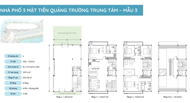 Mặt bằng Nhà phố Vịnh Đảo (Sky Oasis): Mặt quảng trường · mẫu 3